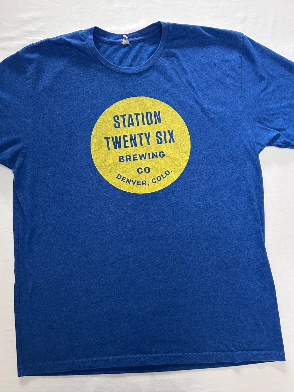 Station Twenty Six Brewing Co. Denver, CO Blue Tee with Yellow Logo